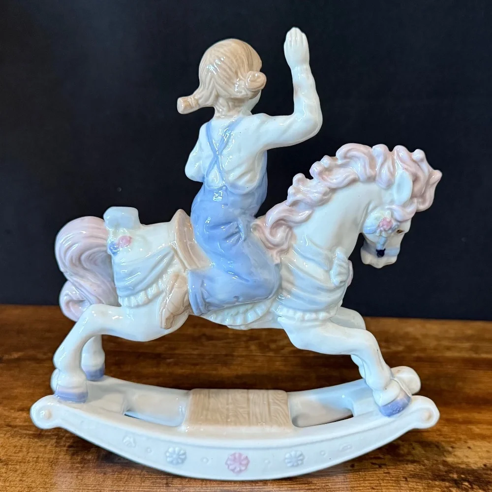 1991 MEICO PAUL SEBASTIAN Girl Riding Rocking Horse Figurine